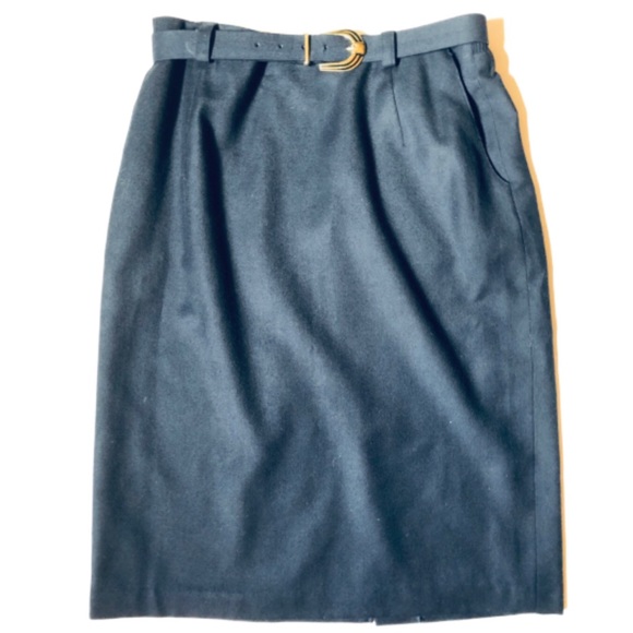 Vintage Dresses & Skirts - Vtg Navy Wool Midi Pencil Skirt with Matching Belt